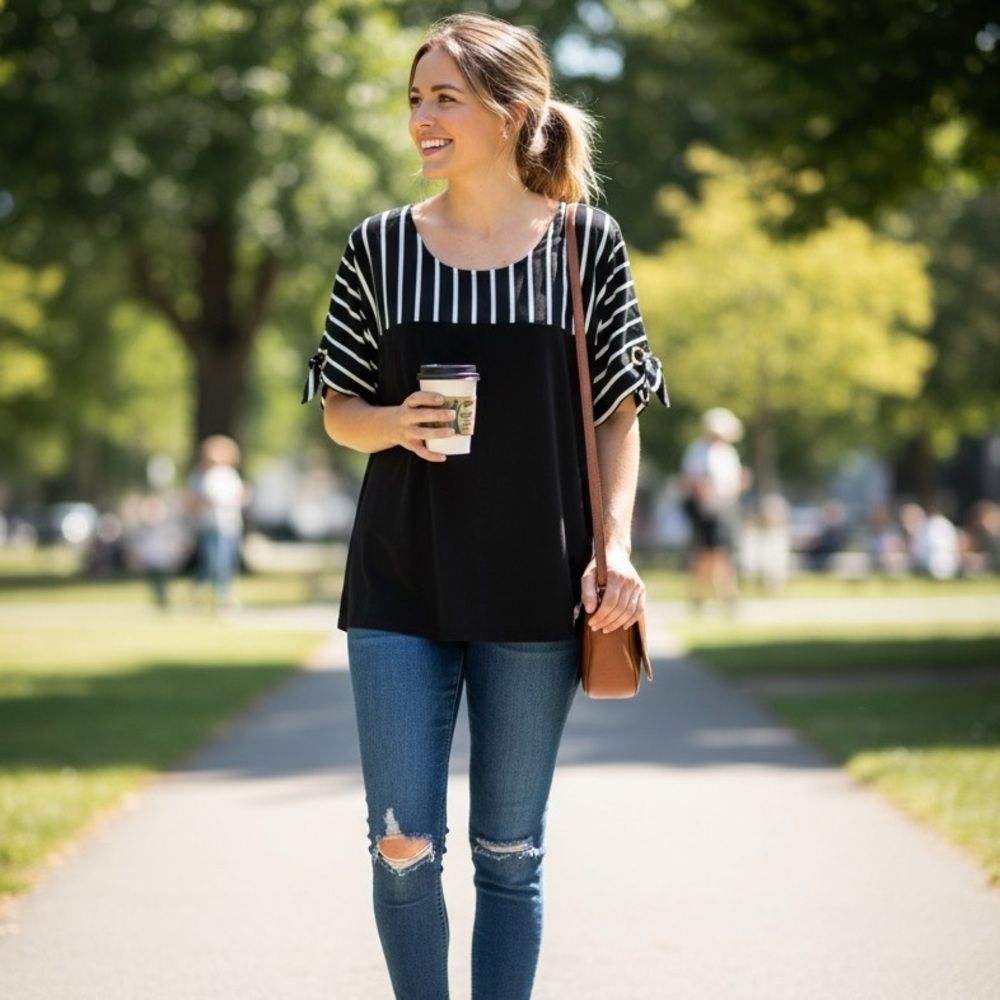Calvin Klein Black & White Striped Top